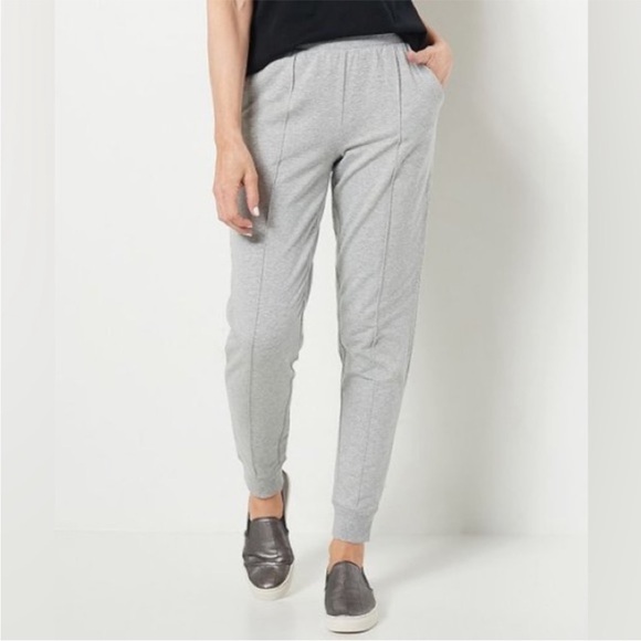 Isaac Mizrahi Live! Pintuck French Terry Joggers XS Heather Light Grey - Picture 2 of 9